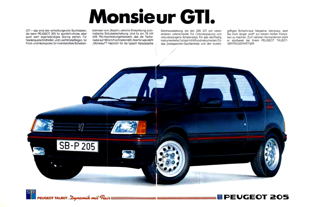 PEUGEOT 205 XA XAD MULTI GRUAU Prospectus 6 pages Fr 1986